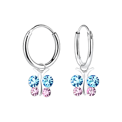 Wholesale Sterling Silver Butterfly Crystal Charm Ear Hoops - JD8692