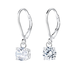 Wholesale 6mm Round Cubic Zirconia Sterling Silver Lever Back Earrings - JD8729