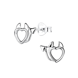 Wholesale Sterling Silver Devil Heart Ear Studs - JD6446