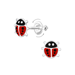 Wholesale Sterling Silver Ladybug Screw Back Ear Studs - JD9363