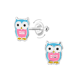 Wholesale Sterling Silver Owl Screw Back Ear Studs - JD9365