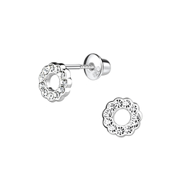 Wholesale Sterling Silver Flower Screw Back Bullet Earrings - JD9513