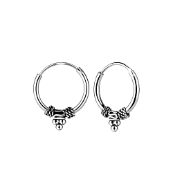 Wholesale 12mm Sterling Silver Bali Ear Hoops - JD9654