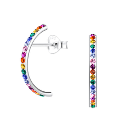 Wholesale Sterling Silver Rainbow Crystal Ear Studs - JD9751