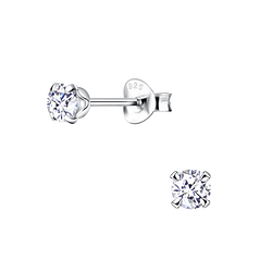 Wholesale 4mm Round Cubic Zirconia Sterling Silver Ear Studs - JD9961 Wholesale 4mm Round Cubic Zirconia Sterling Silver Ear Studs - JD9961