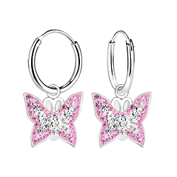 Wholesale Sterling Silver Butterfly Charm Ear Hoops - JD10137