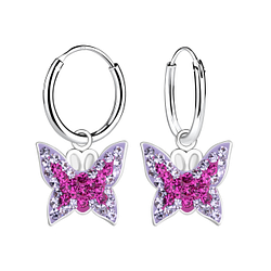 Wholesale Sterling Silver Butterfly Charm Ear Hoops - JD10139