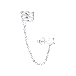 Wholesale Sterling Silver Triple Line and Star Stud Ear Cuff - JD3211