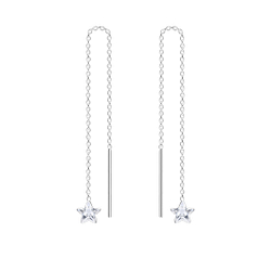 Wholesale 4mm Star Cubic Zirconia Sterling Silver Thread Through Earrings - JD4598