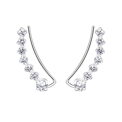 Wholesale Sterling Silver Curved Line Cubic Zirconia Ear Climbers - JD7452 Wholesale Sterling Silver Curved Line Cubic Zirconia Ear Climbers - JD7452