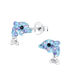 Wholesale Sterling Silver Dolphin Crystal Ear Studs - JD7969