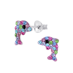 Wholesale Sterling Silver Dolphin Crystal Ear Studs - JD6362