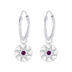 Wholesale Sterling Silver Flower Crystal Charm Ear Hoops - JD5700