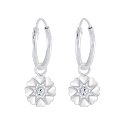 Wholesale Sterling Silver Flower Crystal Charm Ear Hoops - JD5700