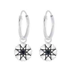 Wholesale Sterling Silver Flower Crystal Charm Ear Hoops - JD5351