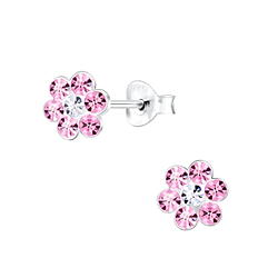 Wholesale Sterling Silver Crystal Flower Ear Studs - JD1570