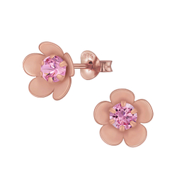 Wholesale Sterling Silver Flower Cubic Zirconia Ear Studs - JD3718