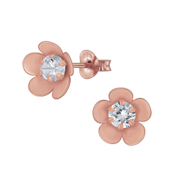 Wholesale Sterling Silver Flower Cubic Zirconia Ear Studs - JD3718