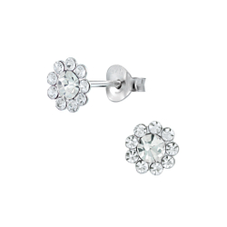 Wholesale Sterling Silver Crystal Flower Ear Studs - JD2207