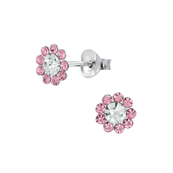 Wholesale Sterling Silver Crystal Flower Ear Studs - JD2210