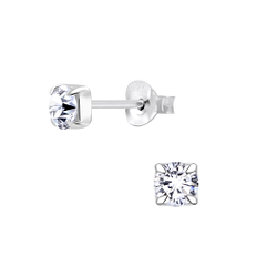 Wholesale 4mm Round Cubic Zirconia Sterling Silver Ear Studs - JD6801