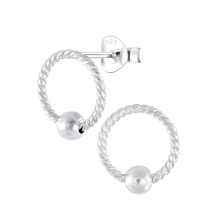 Wholesale Sterling Silver Ball And Twisted Circle Ear Studs - JD2798