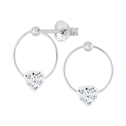 Wholesale Sterling Silver Crystal Heart Ear Studs - JD4802