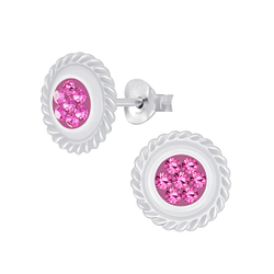 Wholesale Sterling Silver Round Crystal Ear Studs - JD4813