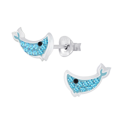 Wholesale Sterling Silver Whale Crystal Ear Studs - JD7334