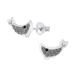 Wholesale Sterling Silver Whale Crystal Ear Studs - JD7335