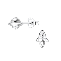 Wholesale Sterling Silver Rocket and Saturn Ear Studs - JD8405