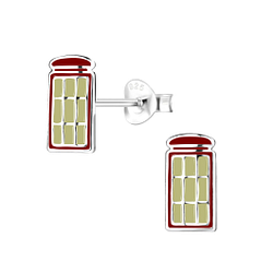 Wholesale Sterling Silver Red Telephone Box Ear Studs - JD8082