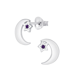 Wholesale Sterling Silver Star Moon Cubic Zirconia Ear Studs - JD4545