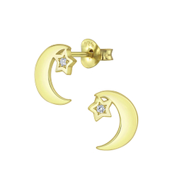 Wholesale Sterling Silver Star Moon Cubic Zirconia Ear Studs - JD5192