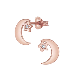 Wholesale Sterling Silver Star Moon Cubic Zirconia Ear Studs - JD5789