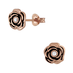 Wholesale Sterling Silver Flower Crystal Ear Studs - JD5247