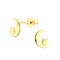 Wholesale Sterling Silver Moon and Star Ear Studs - JD6490