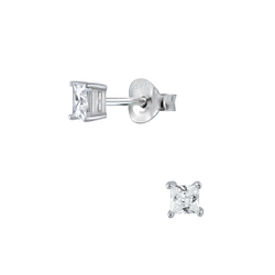 Wholesale 3mm Square Cubic Zirconia Sterling Silver Ear Studs - JD2052