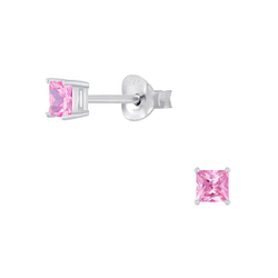 Wholesale 3mm Square Cubic Zirconia Sterling Silver Ear Studs - JD2052