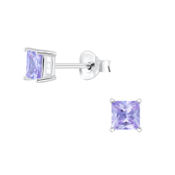 Wholesale 4mm Square Cubic Zirconia Sterling Silver Ear Studs - JD2053