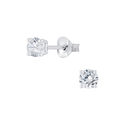 Wholesale 4mm Round Cubic Zirconia Sterling Silver Ear Studs - JD2049