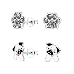 Wholesale Sterling Silver Dog Lovers Ear Studs Set - JD9967