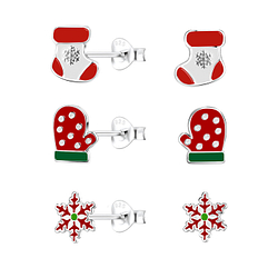 Wholesale Sterling Silver Christmas Holiday Ear Studs Set - JD9969