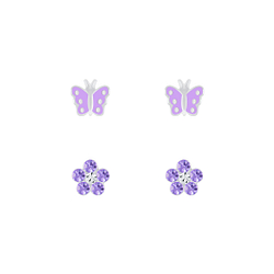 Wholesale Sterling Silver Butterfly and Flower Ear Studs Set - JD7633