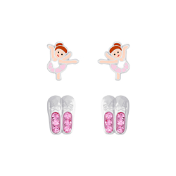 Wholesale Silver Ballerina Stud Earrings Set