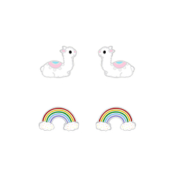 Wholesale Sterling Silver Llama and Rainbow Ear Studs Set - JD7651