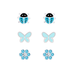 Wholesale Sterling Silver Blue Ear Studs Set - JD7670