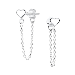 Wholesale Sterling Silver Heart Ear Studs with Chain - JD6650