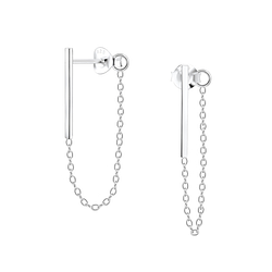 Wholesale Sterling Silver Bar Ear Studs With Chain - JD5474