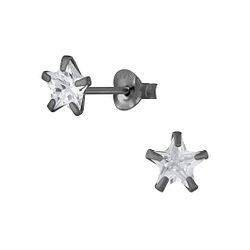 Wholesale 6mm Star Cubic Zirconia Sliver Ear Studs - JD5423